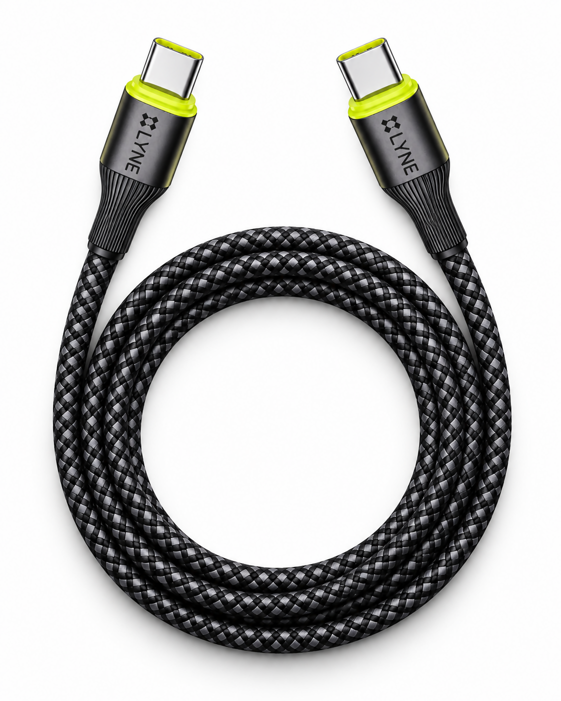 LYNE Flexy 55C Miracle 120W Type-C to Type-C Braided Fast Charging Data Cable – 1 Metre, Black