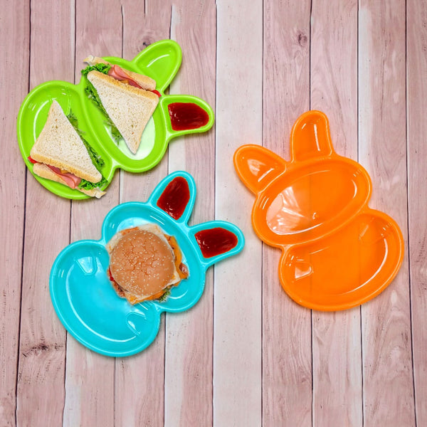 Set of 6 Rabbit-Shaped Kids’ Plates – Multicolor