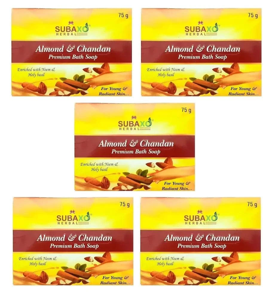 SUBAXO Almond & Chandan Bath Soap Pack (5x75g,Pack Of 5) - HalfPe