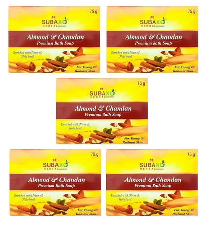 SUBAXO Almond & Chandan Bath Soap Pack (5x75g,Pack Of 5) - HalfPe