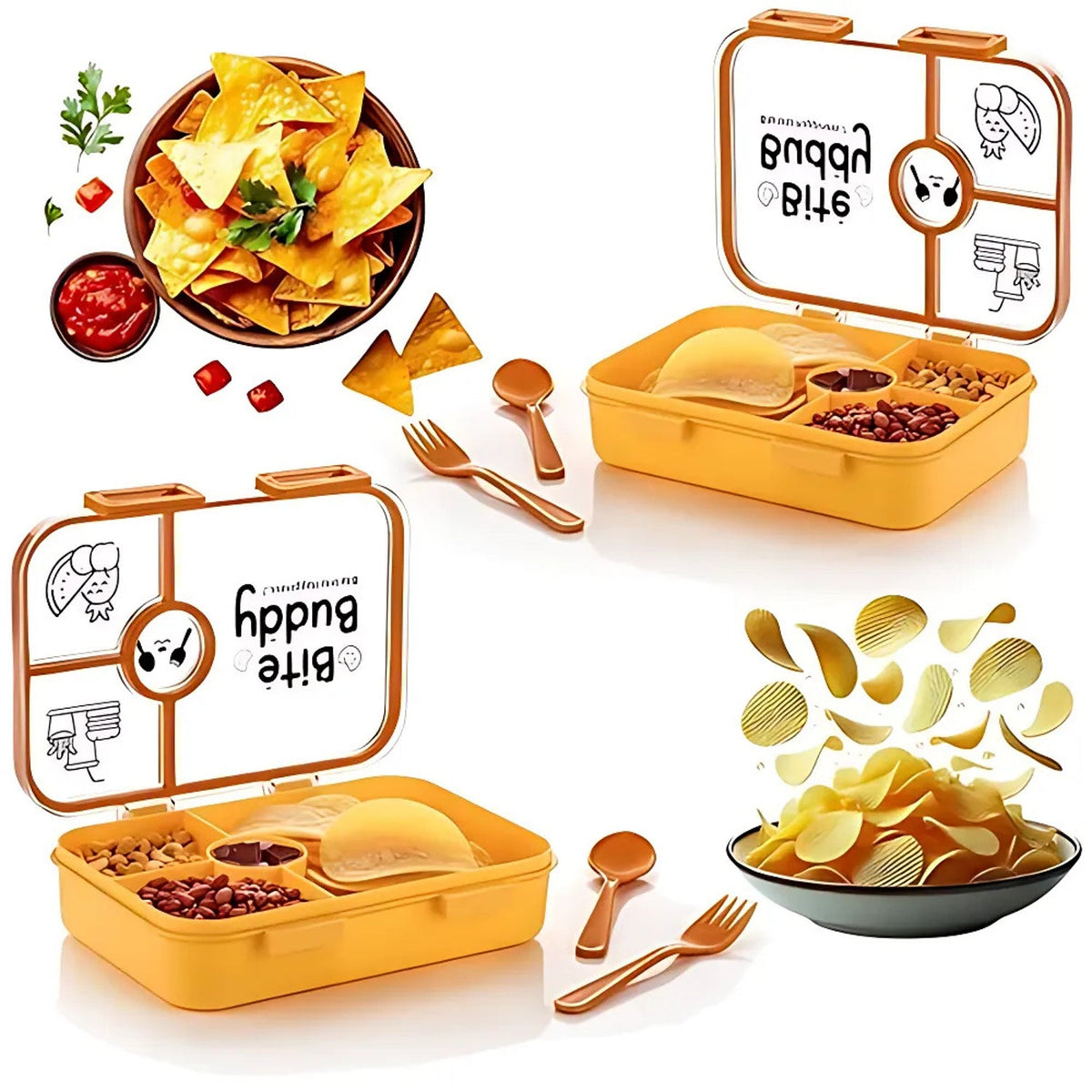 Bite Buddy 4-compartment Leak-resistant Plastic Lunch Box With Spoon  Fork HP DD
