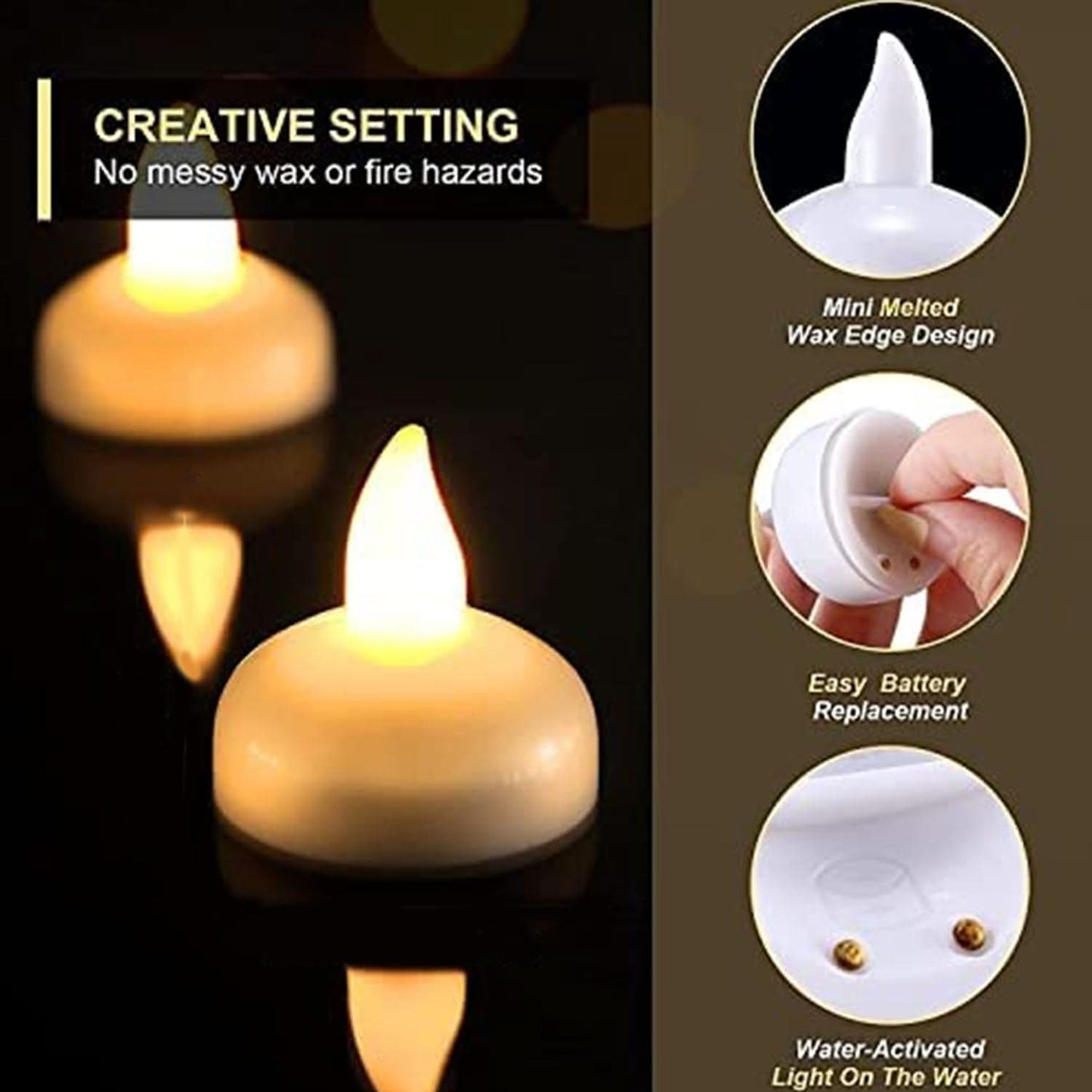 Set of 12 flameless floating battery operated tealight candles for decorative wedding use
