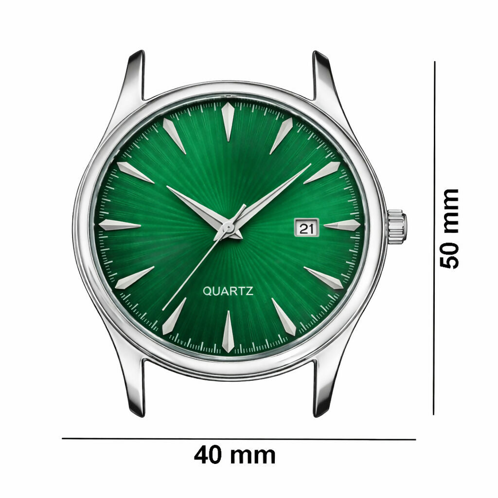 Men’s Stainless Steel Analog Watch with Green Dial, Quartz Movement, Date Display & Metal Strap LOREM