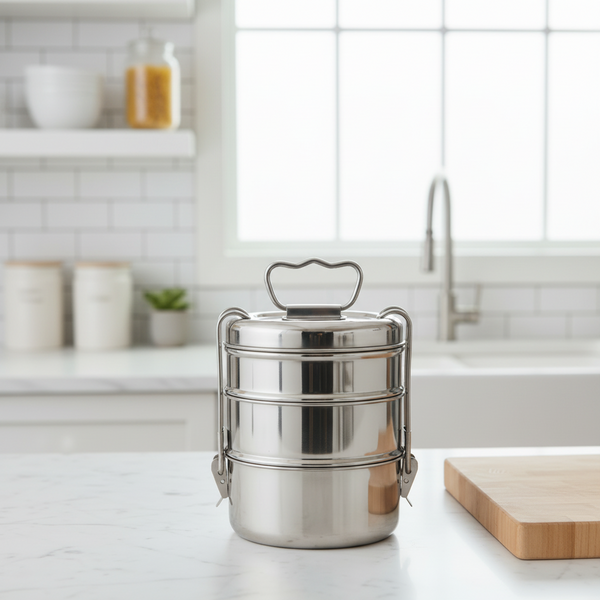 Nelcon Vistalox Stainless Steel Lunch Box – 1850 ml, 3-Tier, Food Grade, Easy Carry Handle HalfPe - FW -TPT