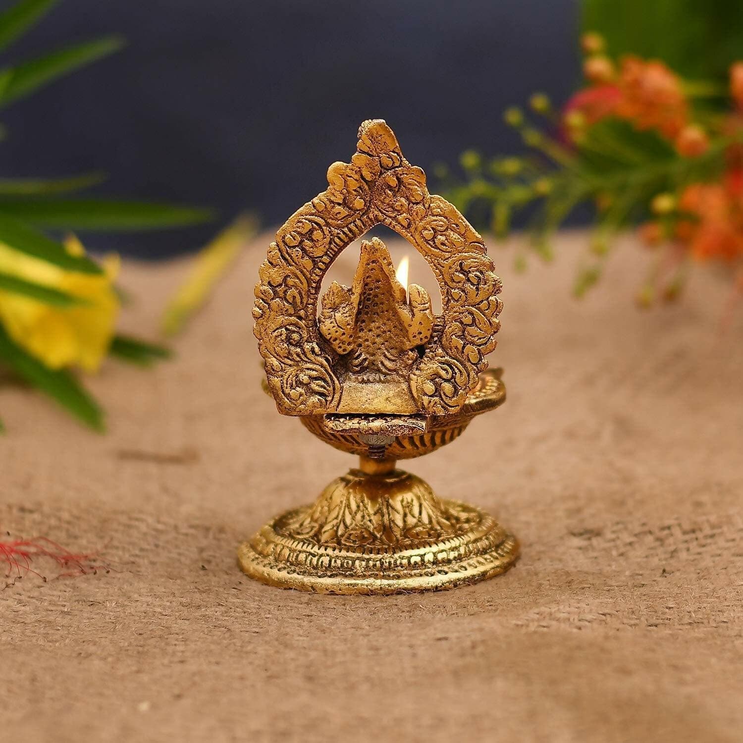 Metal Ganesha Diya Oil/Ghee Lamp Hand Craved Diya for Puja - HalfPe