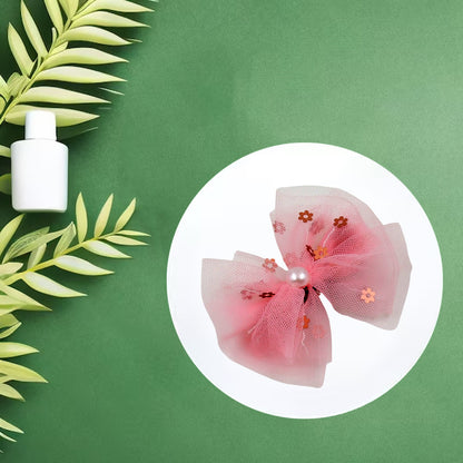 Hair Bow Knot Clip Suitable For Girls, Heart-Shaped Bow Children's Lovely Clips With Shiny Accessories(1 Pc)