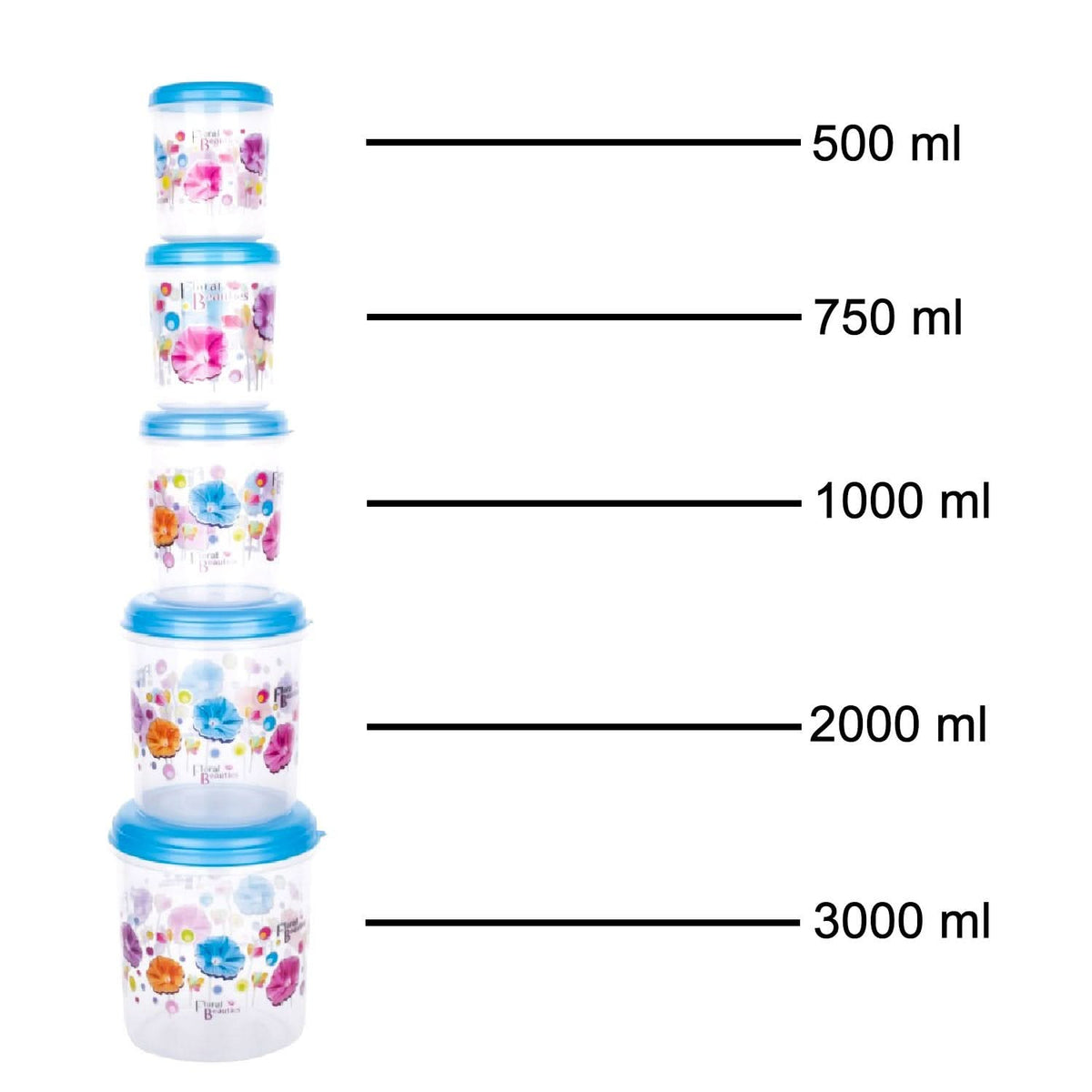 Plastic Transparent Container - Set of 5(3000ml ,2000ml ,1000ml, 750ml ,500ml) HP DD