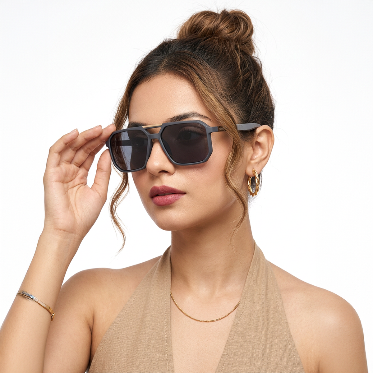 Eyejack Grey Wayfarer Sunglasses for Men and Women - Style 1113 - worn by a male model (image 3)