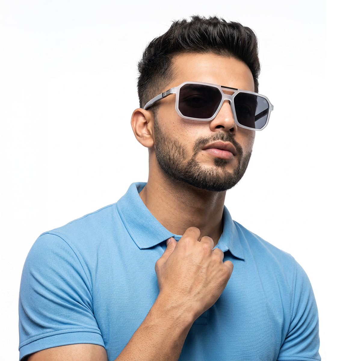 Eyejack Transparent Wayfarer Sunglasses for Men and Women - Style 1114 - worn by a male model (image 1)
