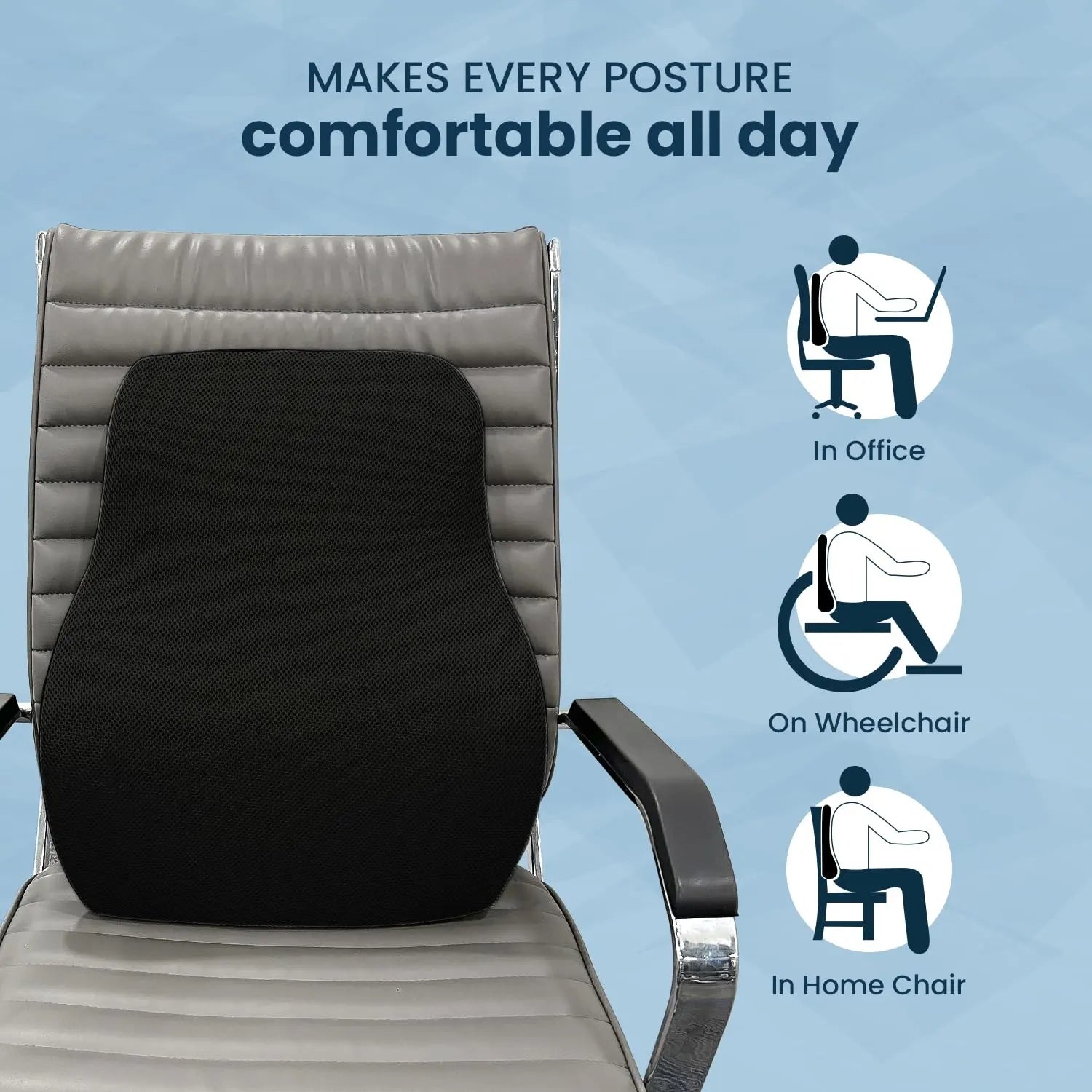 Sleepsia Memory Foam Back Support for Office Chair | Lumbar Support for Office Chair, Car Seat Back Support,(Black)