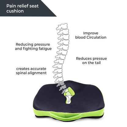 Sleepsia Orthopedic Coccyx O-Shape Seat Cushion Pillow for Tailbone Pain Relief (Black/Green)