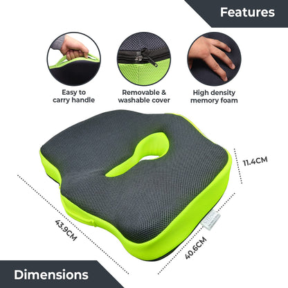 Sleepsia Orthopedic Coccyx O-Shape Seat Cushion Pillow for Tailbone Pain Relief (Black/Green)