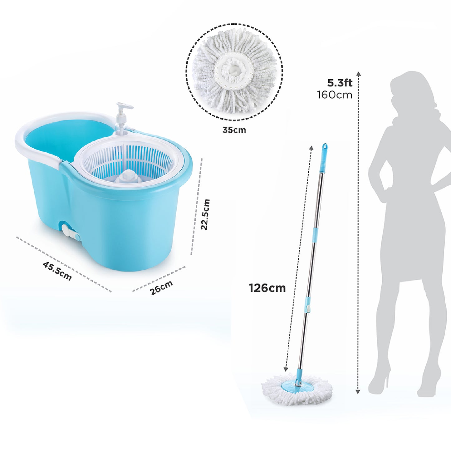 Plastic Spinner Bucket Mop 360 Degree Self Spin Wringing With 2 Absorbers For Home And Office Floor Cleaning Mops Set