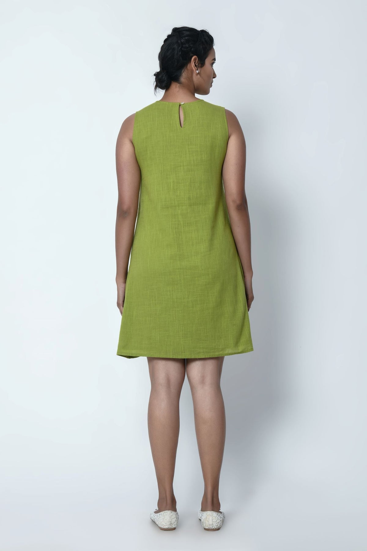 Mint Green Sleeveless Dress With Chikankari Embroidery