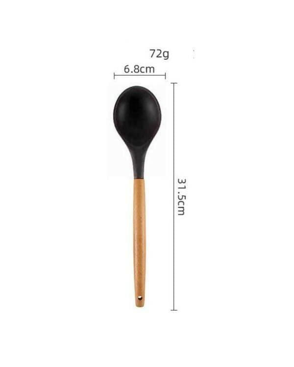 P-Plus International Wooden Handles BPA Free Non Toxic Silicone Turner Spatula Spoon (Black – Pack of 2) - HalfPe