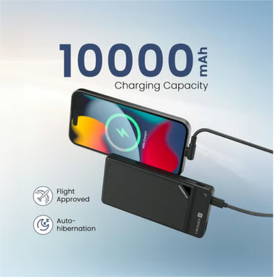 Portronics Luxcell Stride 10 10000mAh Power Bank with 22.5W Fast Charging, Built-in Cable & Compact Portable Design Halfpe Deals