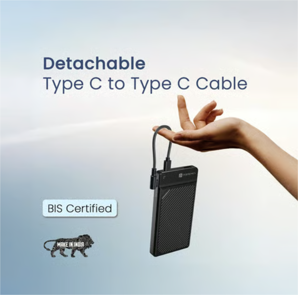 Portronics Luxcell Stride 10 10000mAh Power Bank with 22.5W Fast Charging, Built-in Cable & Compact Portable Design Halfpe Deals