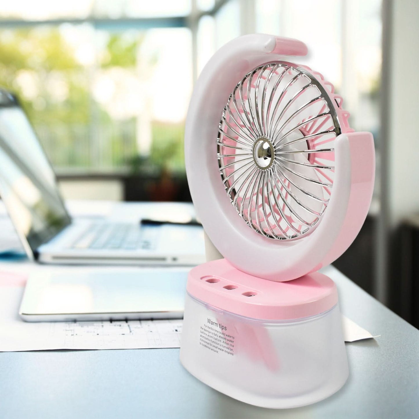 Portable Desktop Camping Fan with LED Light & Humidifier – Plug & Play