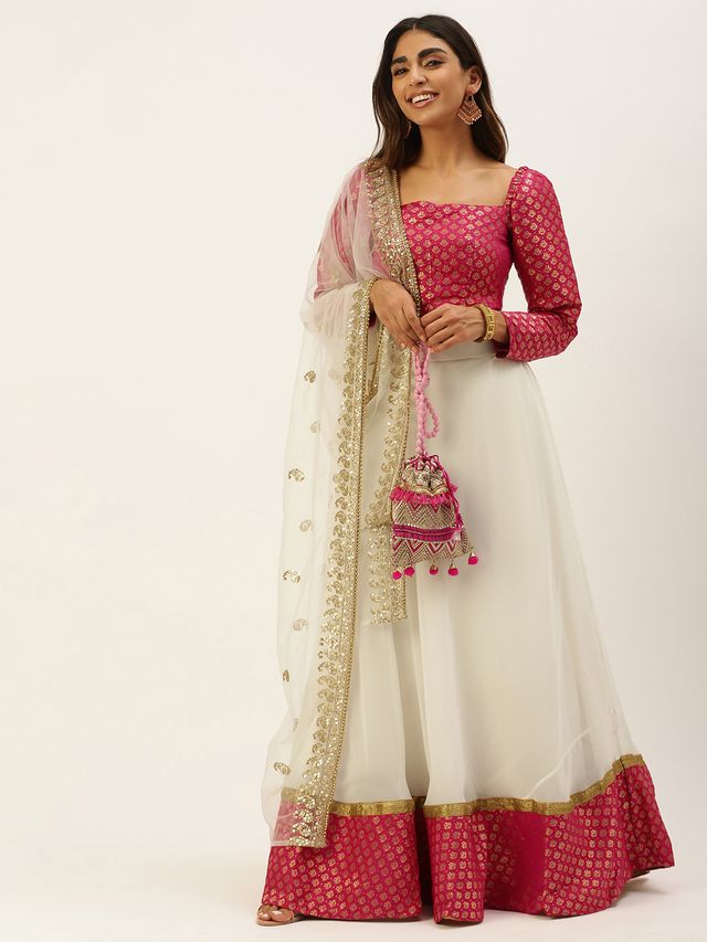 Bollywood Vogue Ready To Wear Pink Jacquard Art Silk Lehenga