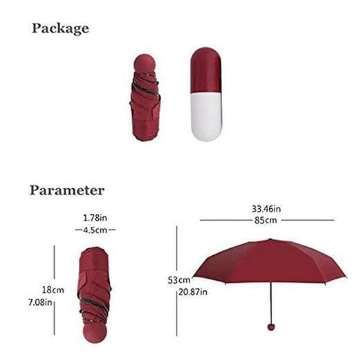 Ultra Lightweight Easy to Carry Coated 4-Fold Travel Mini Foldable Capsule Umbrella (Maroon) - HalfPe