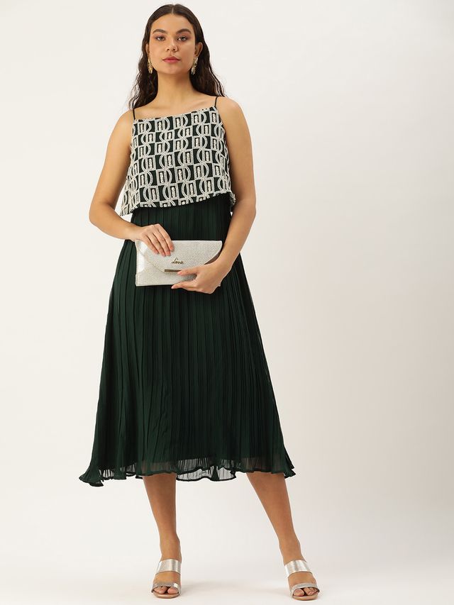 Bollywood Vogue Ready To Wear Dark Green Embroidered Georgette Dress