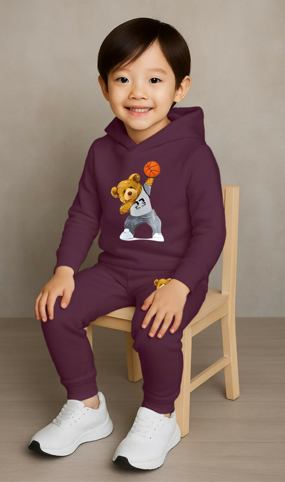 Stylish Kids Cotton Blend Hooded Sweatshirt & Pajama Set – Purple Printed Casual Wear Luck Fashion