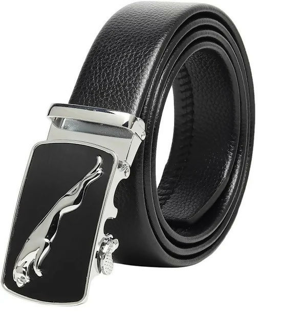 Multispace Jaguar Black Silver Applique Belt with Auto Lock Closure For Men