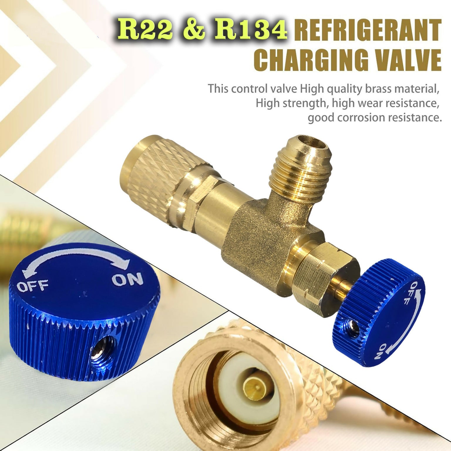 Digital Craft Brass AC Refrigerant Safety Valve 1/4" M to 1/4" F SAE Adapter for HVAC Service Ball Valves
