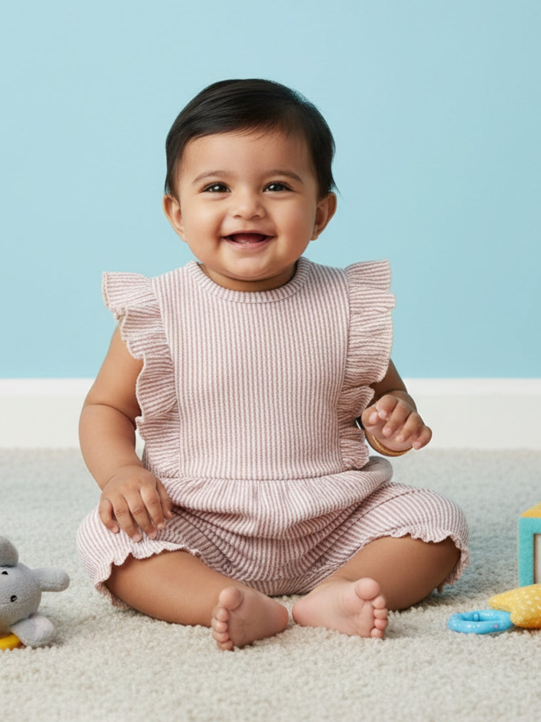 Striped Frill Sleeveless Girls Romper The Mom Store