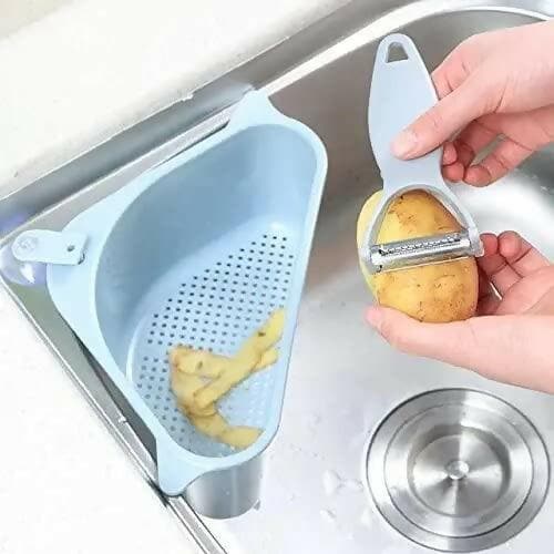 Sink Basket Strainer, Triangular Multifunctional Drain Shelf Kitchen Sink Strainer Holder - HalfPe