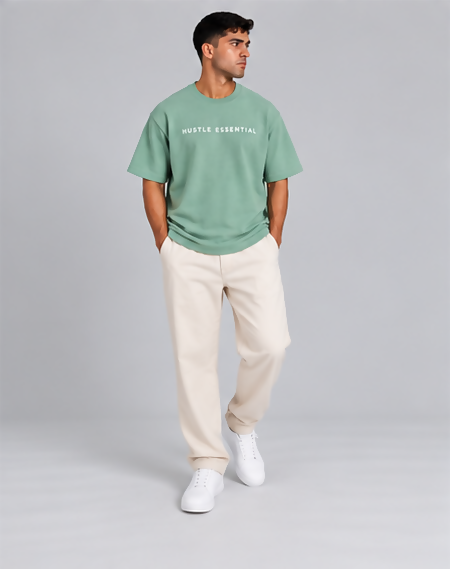 HUSTLE Men's Crew Neck Oversized T-Shirt – Teal Green