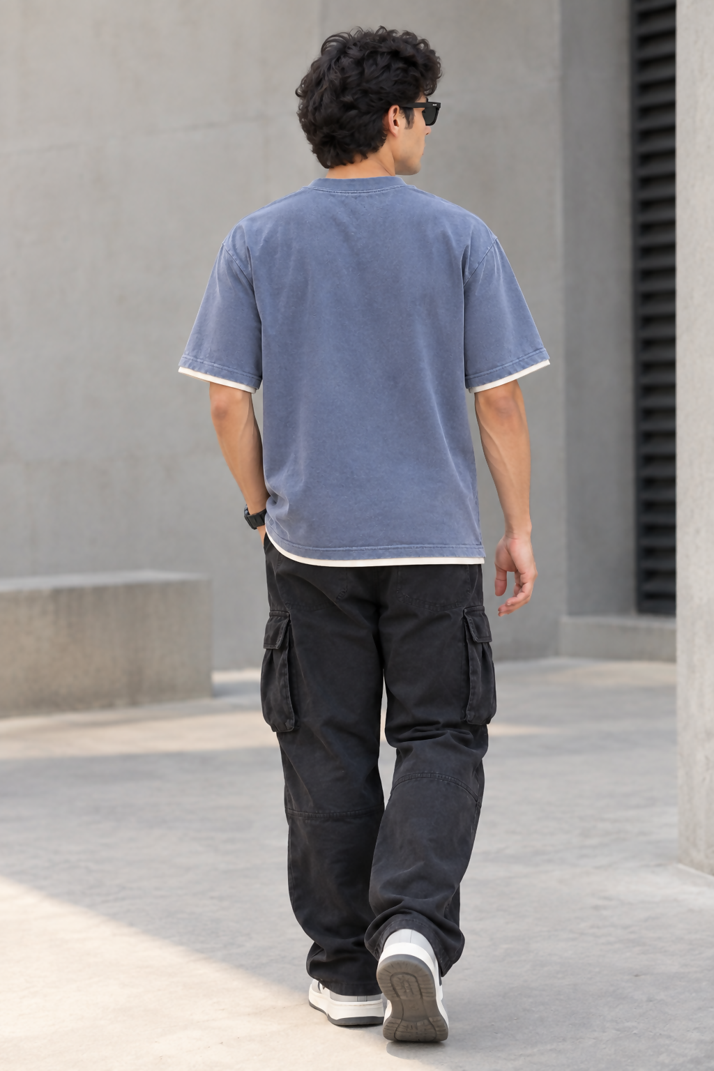 Men’s Relaxed Fit Hustle Printed Crew Neck T-Shirt – Steel Blue