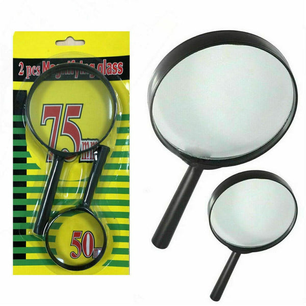 Magnifying Glass Lens Set – 2pcs Real Glass, Breakage-Proof, Reading Aid (75mm & 50mm)