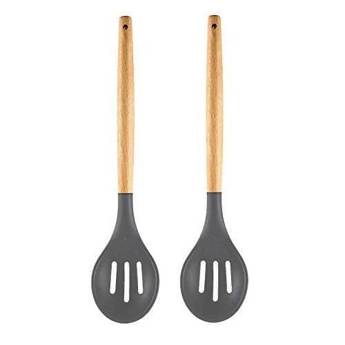 P-Plus International Silicone Cooking Spoon BPA Free 480°F Heat-Resistant Rubber Non-Stick Slotted Spoon for Mixing (pack of 2 , Grey) - HalfPe