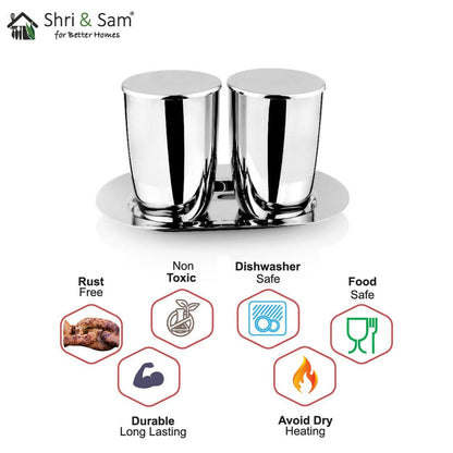 Stainless steel 2 pcs glass with ss lid & ss tray impression (400ml)