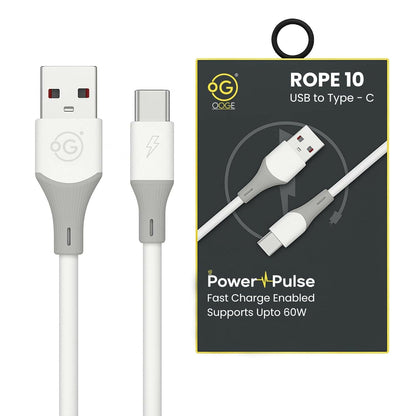 OOGE Rope 10 USB to Type-C Fast Charging Cable 60W PowerPulse 1 Meter High-Speed Data & Charging Durable Tangle-Resistant Design - White LUCKY MOBILES & ELECTRONICS