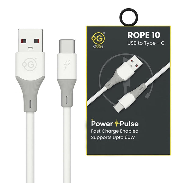 OOGE Rope 10 USB to Type-C Fast Charging Cable 60W PowerPulse 1 Meter High-Speed Data & Charging Durable Tangle-Resistant Design - White LUCKY MOBILES & ELECTRONICS