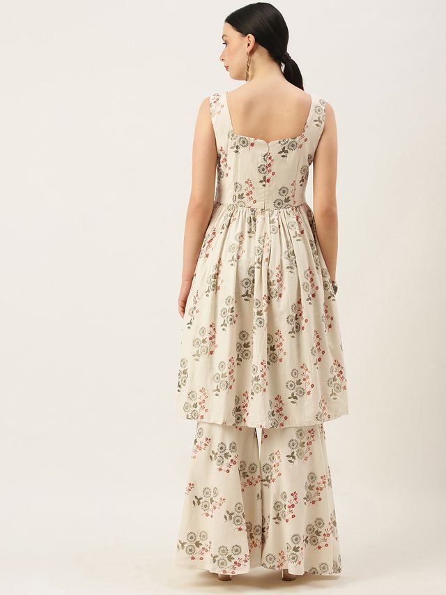 Bollywood Vogue Ready To Wear Cream Printed Kurta N Gharara Set