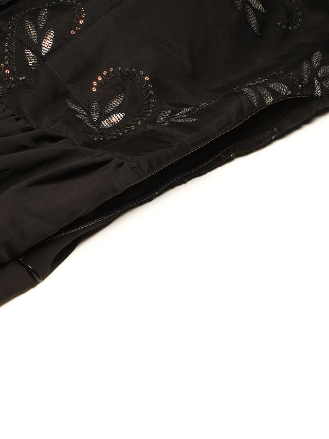 Bollywood Vogue Ready To Wear Black Embroidered Organza Tiered Style Gown