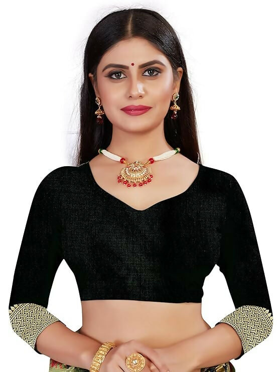 AXONIT Jacquard Silk Saree with Heavy Golden Zari Butta & Antique Gold Border