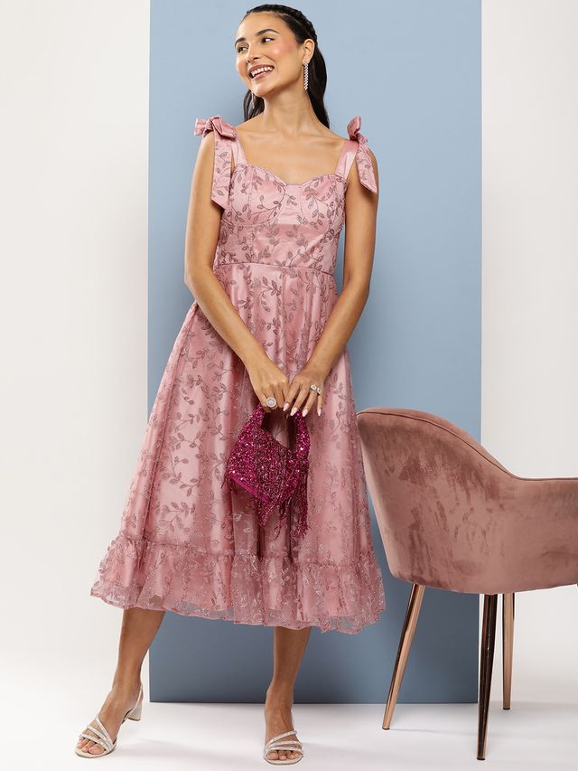 Bollywood Vogue Ready To Wear Pink Embroidered Net Corset Style Dress