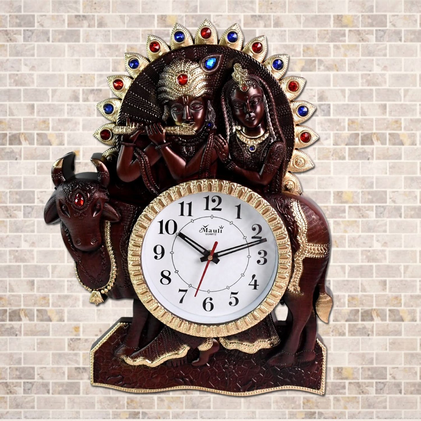 Analog Wall Clock with Radha Krishna Frame – Stylish & Spiritual Décor