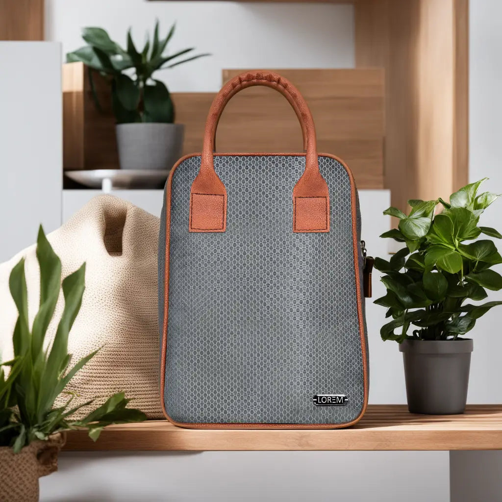 LOREM Grey Linen Textured Insulated Tiffin /Lunch Bag (Unisex) - TB04-A LOREM