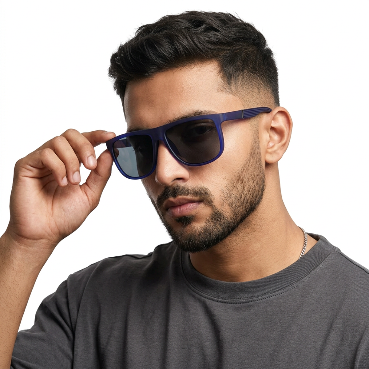 Eyejack Blue Wayfarer Sunglasses for Men and Women - Style 1072 - worn by a male model (image 1)