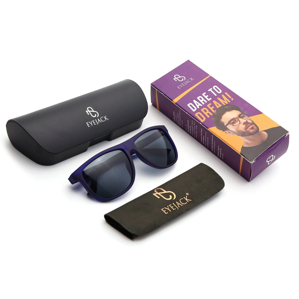 Eyejack Blue Wayfarer Sunglasses for Men and Women - Style 1072 - detail view