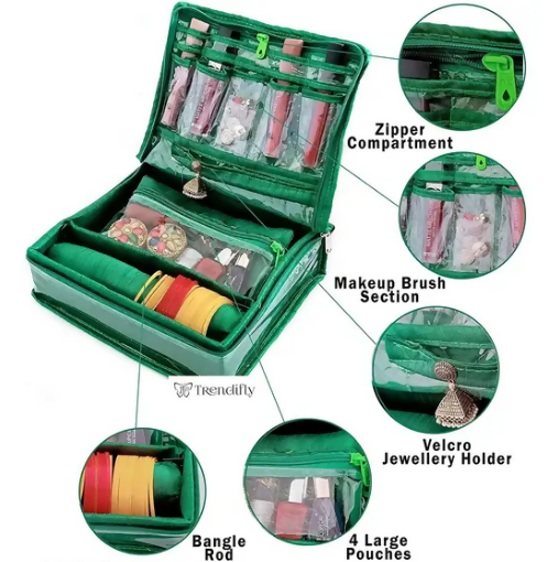 Makeup Cosmetic Storage Pouches Organisers With Zippers For Women (Green, TPT) NATIONALBAGS & BELTS