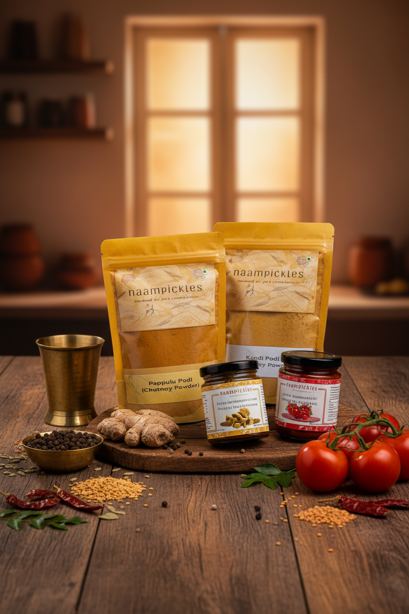 Andhra Homemade Combo – Allam Pachidi, Tamata Pachidi, Kandi Podi & Pappula Podi, Traditional Authentic Taste JPS PRODUCTS (ACHSA)