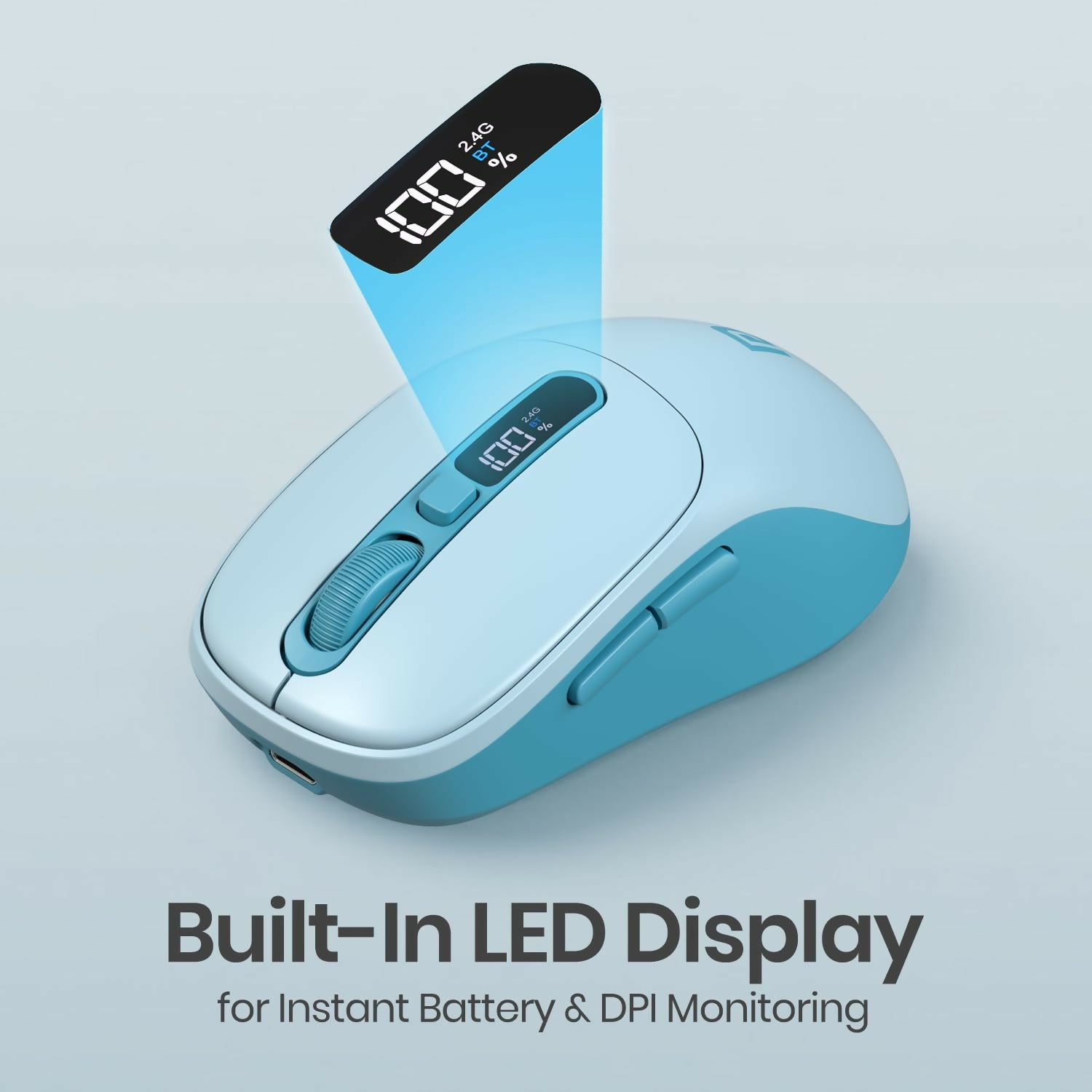 Portronics Toad 9 Wireless Bluetooth Mouse,Dual Wireless (BT + 2.4 GHz),Smart LED Display Ambidextrous Optical Mouse (2.4GHz Wireless, Bluetooth, Blue)