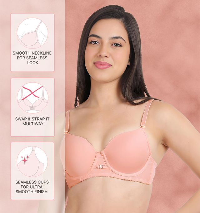 Susie 3/4th Coverage Mary Rose Pink Adjustable MultiwayPadded Wired TShirt Bra