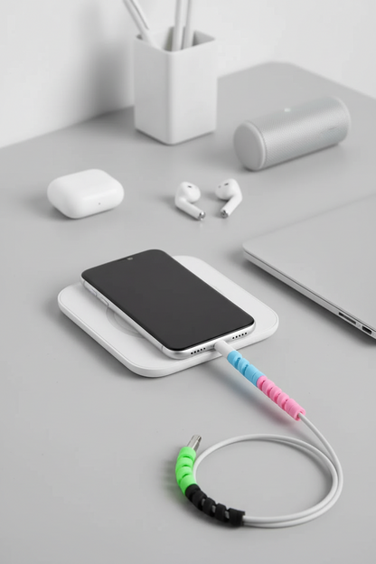 Silicone Spiral Cable Protector 4 Pcs (Wire Protector) For Charging Cables, Data Cables, Earphones (Multicolor) SUPER